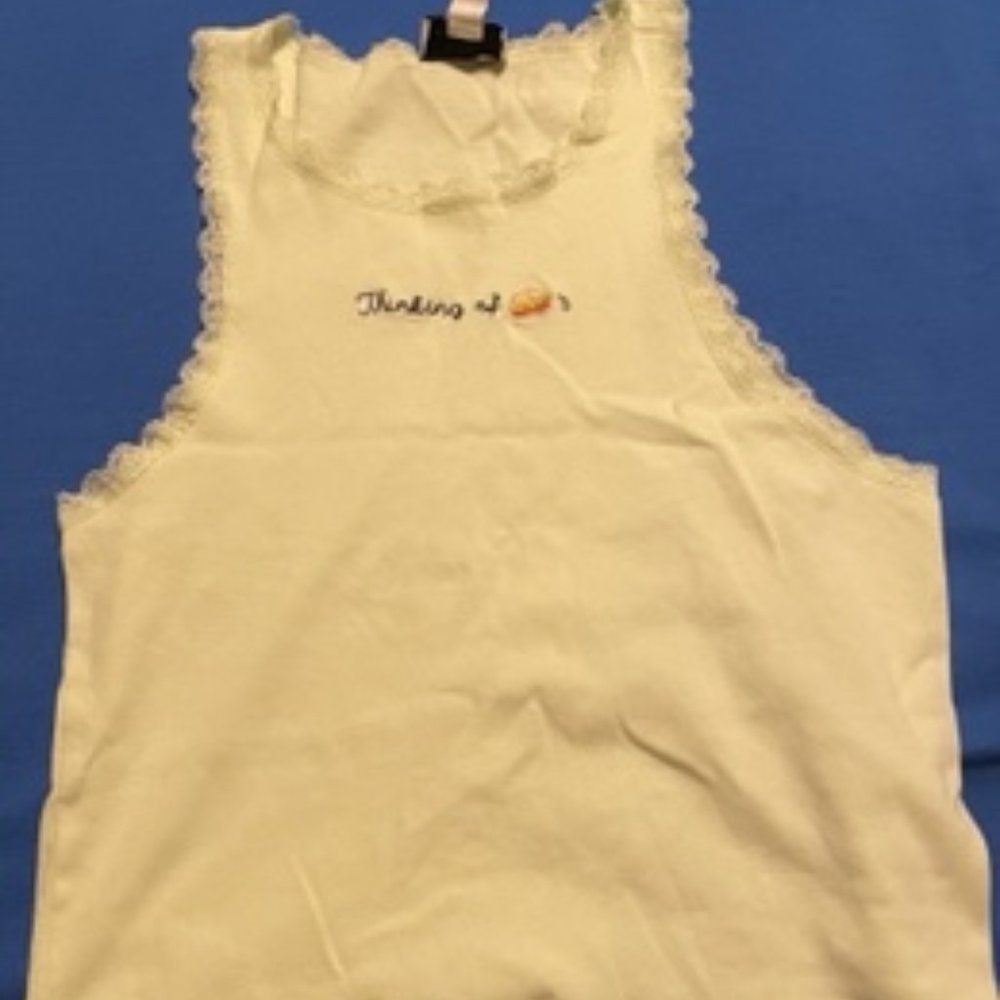 top shop: light green "thinking of burgers" tank top